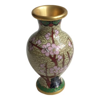 Vintage Floral Cherry Blossom Cloisonne Vase For Sale