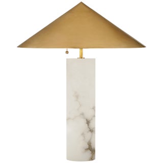 Kelly Wearstler for Visual Comfort Signature Minimalist Medium Table Lamp in Alabaster with Antique-Burnished Brass Shade For Sale