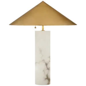 Kelly Wearstler for Visual Comfort Signature Minimalist Medium Table Lamp in Alabaster with Antique-Burnished Brass Shade