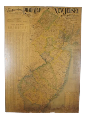 Antique 1901 National Publishing Company's Road Map of New Jersey Geological 42"