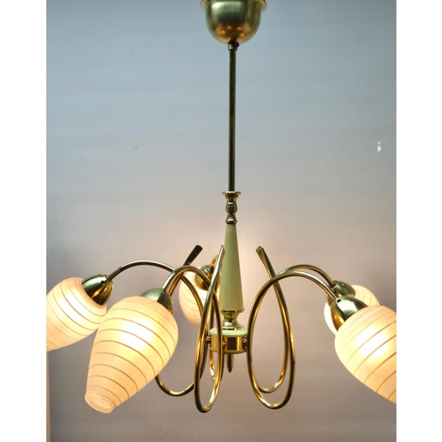 Gold Italian Chandelier with 5 Arms in the Style of Stilnovo, 1960s For Sale - Image 8 of 15
