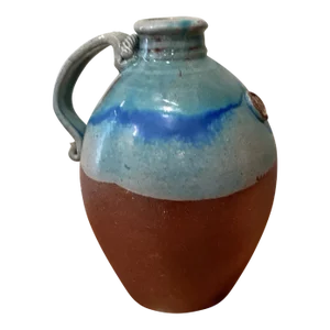 Vintage Stoneware Rustic Pitcher/Jug With State Seal Emblem and Strap Handle