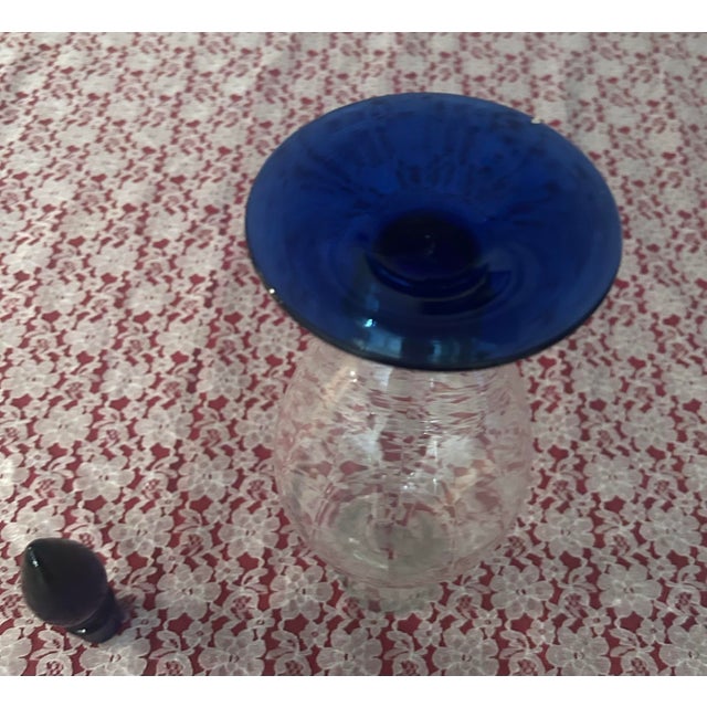 1950s Mid-Century Modern Cobalt Blue and Gold Accent Wine Glasses and Matching Decanter — Set of 13 For Sale In Los Angeles - Image 6 of 8
