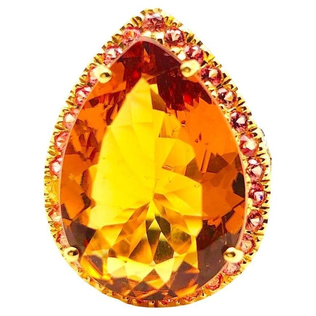Bochic "Orient" Vintage Sapphire & Orange Citrine Ring Set In 18K Gold & Silver For Sale - Image 15 of 18