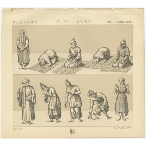 Racinet, Islamic Worship Postures, 1888, Prints, Set of 2 For Sale - Image 4 of 10