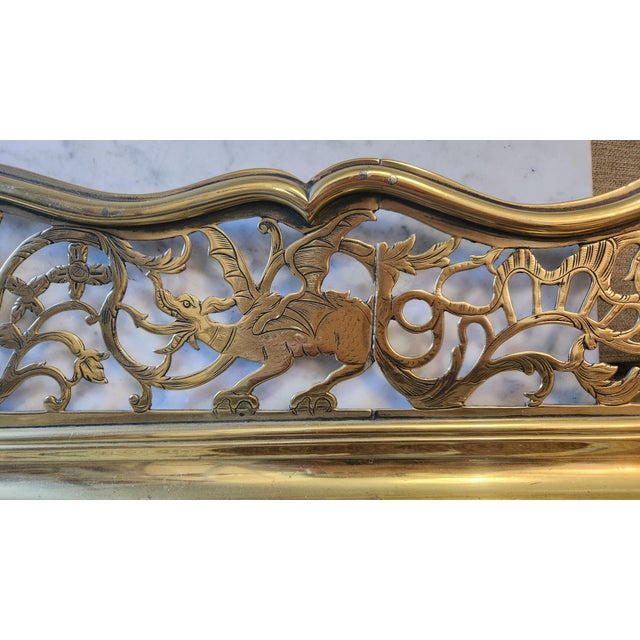 Late 19th Century Late Victorian Brass Fireplace Fender With Pierced Dragon & Foliage Fretwork For Sale - Image 11 of 14