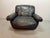 Large Italian Space Age Postmodern Black Leather Lounge Chair with Brass Buttons and Cord Lacing from Busnelli, 1970s For Sale - Image 6 of 10