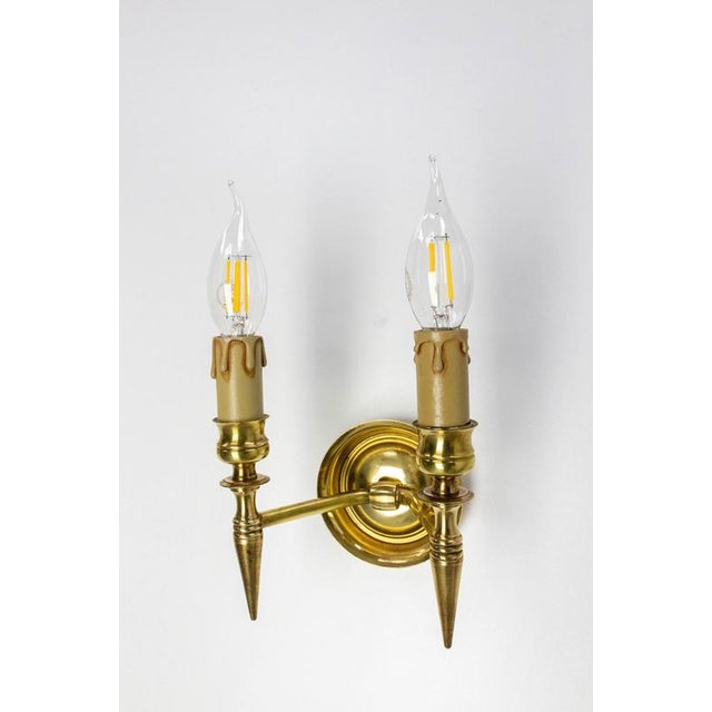 French Louis XVI or Neoclassical Style Brass Double Sconces, 1960s, Set of 2 For Sale - Image 4 of 10