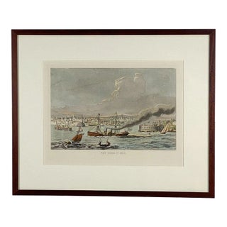 Vintage Hand-Colored Nautical Engraving, Circa 1920, "New York in 1850" For Sale