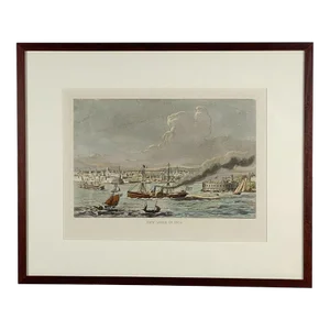 Vintage Hand-Colored Nautical Engraving, Circa 1920, "New York in 1850"