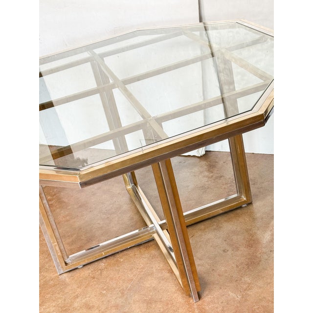 Italian Modern Octagonal Center Table of Chrome and Brass With Glass Top For Sale - Image 4 of 9