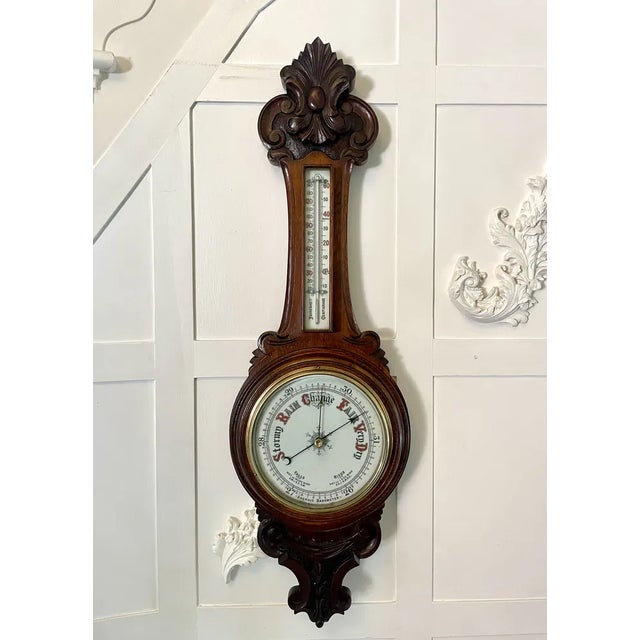 Victorian Carved Oak Banjo Barometer, 1860s For Sale - Image 9 of 9