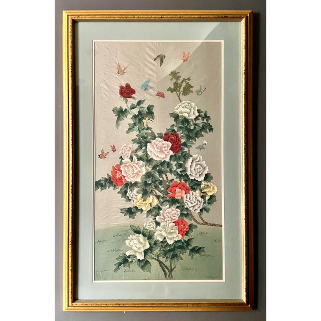 Late 20th Century Original Chinoiserie Asian Framed Floral Painting For Sale - Image 11 of 11