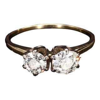 Mid 20th Century 14k Yellow Gold Diamond Ring With Two Round Diamonds (~1.7ctw) - Size 11.75 For Sale