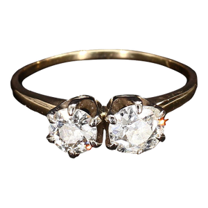 Mid 20th Century 14k Yellow Gold Diamond Ring With Two Round Diamonds (~1.7ctw) - Size 11.75