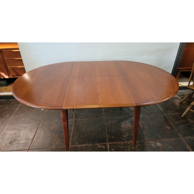 Mid-Century Modern Mid Century Danish Modern Teak Dining Table Two Leaves For Sale - Image 3 of 8
