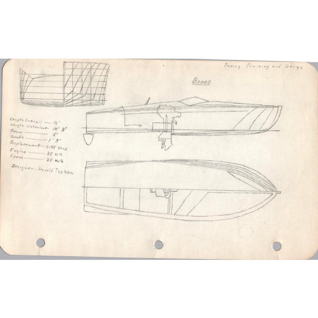 Midcentury, 1940s, Marine Architectural Pencil Drawing On Paper From Maine, Unique Nautical Drawings, Architect Unknown,...