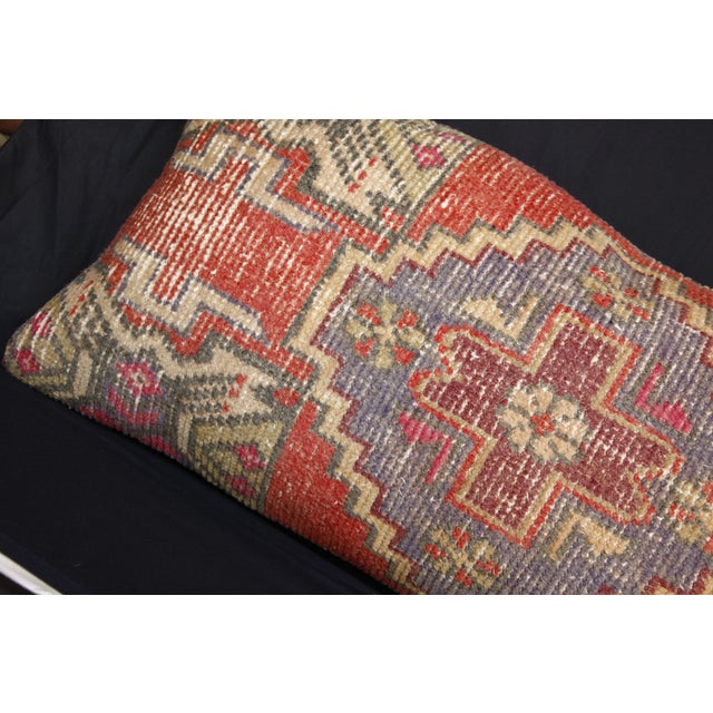 Textile Vintage Anatolian Oushak Pillow – Tribal Handwoven Rug Cushion Cover -19'' X 35'' For Sale - Image 7 of 12