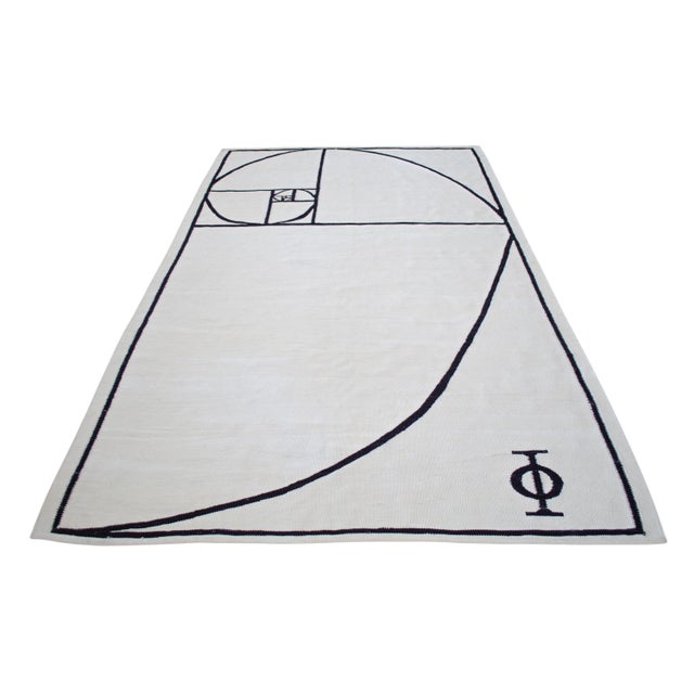 Textile Fibonacci - Golden Ratio Themed Silk Hand Woven Area Rug Kilim Wall Rug 5x7 Ft Approx For Sale - Image 7 of 14