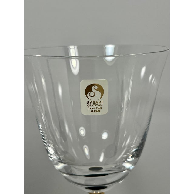 Contemporary Set of 4 Discontinued Sasaki Tucano Black Stem Gold Accent Lead Crystal Wine Glasses Japan For Sale - Image 3 of 5