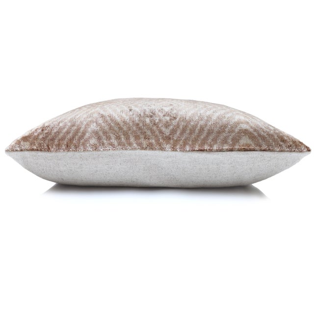 Champagne Diamond Silk Velvet Lumbar Pillow 16x24 | Handmade Neutral Designer Accent Pillow For Sale - Image 4 of 8
