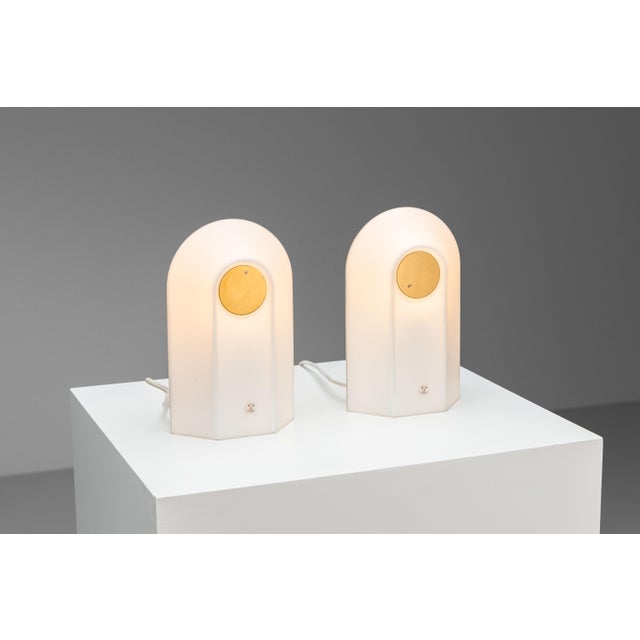 White Opal Glass Table Lamps with Brass Detail from Peill & Putzler, 1970s, Set of 2 For Sale - Image 4 of 16