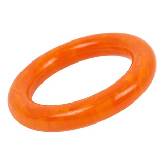Bakelite Bracelet Bangle Tangerine Orange Marble, with Tube Shape For Sale