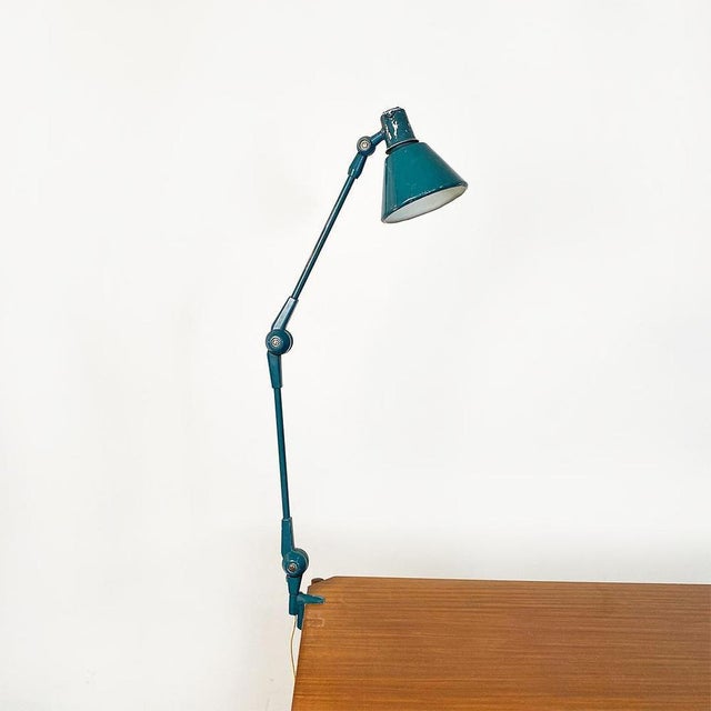 Mid-Century Modern Italian Teal Colored Metal Aure Clamp Lamp by Stilnovo, 1960s For Sale - Image 3 of 16