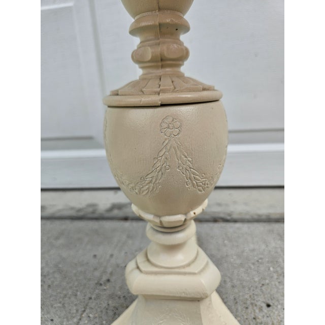 Round Faux Marble Top Side Table Plant Stand -Off White and Cream For Sale - Image 6 of 11