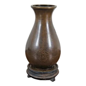Mid 20th Century Chinese Silver Wire Inlaid Bronze Cloisonné Bud Vase & Wood Stand