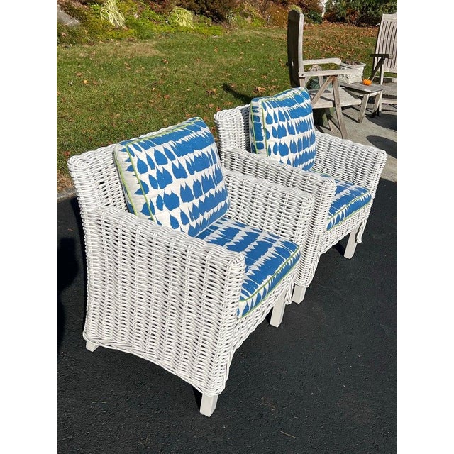 Wood Pair of White Wicker Club Chairs For Sale - Image 7 of 18