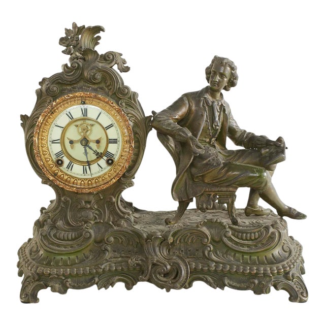 Art and Crafts Bronze Ansonia "The Composer " Figural Mantel Clock For Sale