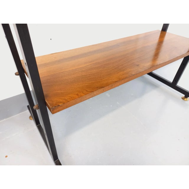 Vintage Italian Modular Bookcase in Walnut Wood and Metal, 1960s For Sale - Image 15 of 18