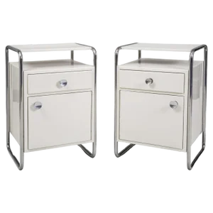 Bauhaus Bedside Tables in Chrome & Wood by Sab, Czech, 1930s, Set of 2