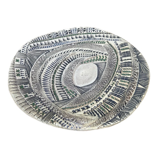 Mid Century Modern Studio Pottery Barbara Haring Shallow Console Bowl, Signed For Sale