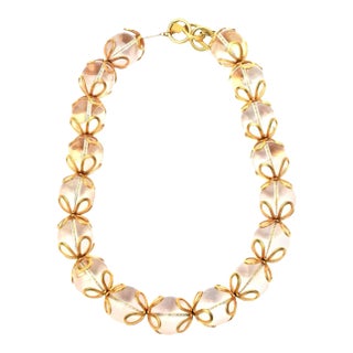Vintage 1980's Anne Klein Lucite and Ball Gold Filled Loop Necklace For Sale