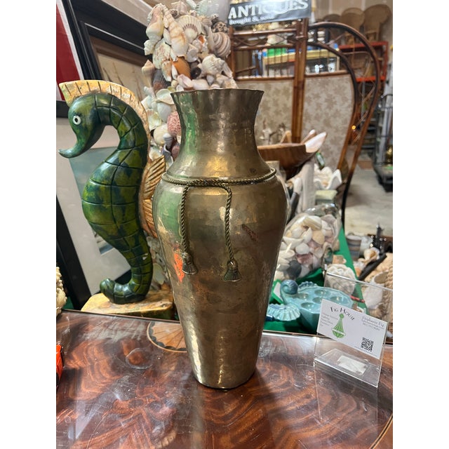 Large Vintage Brass Vase With Rope and Tassel Details For Sale In Atlanta - Image 6 of 10