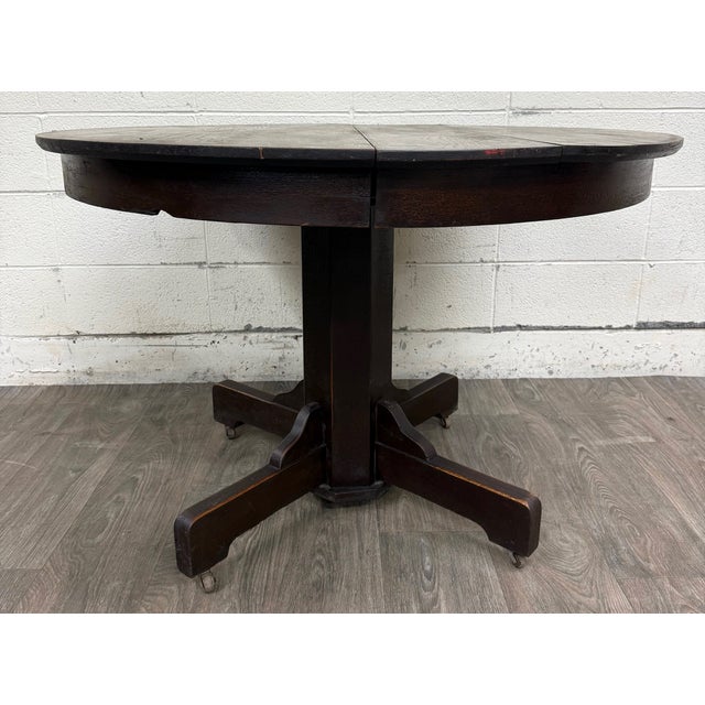 Antique Arts & Crafts Mission Quarter Sawn Oak Pedestal Dining Table For Sale In Kansas City - Image 6 of 16