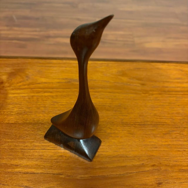 Brown Mid-Century Modern Hand-Carved Wooden Bird Sculpture For Sale - Image 8 of 12