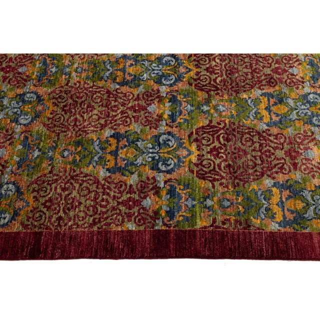 2020s Hand-Knotted Modern Bidjar Style Wool Area Rug Intricate Crimson & Ochre Damask For Sale - Image 5 of 10