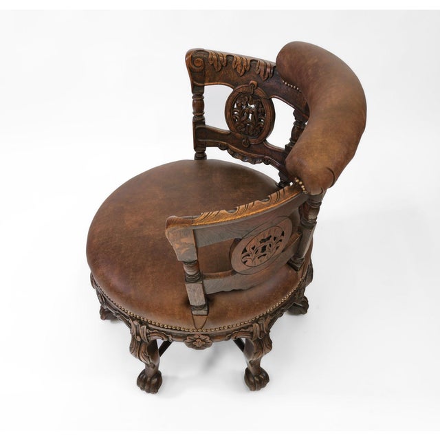19th Century Carved Oak and Leather Burgermeister Chair For Sale - Image 10 of 14