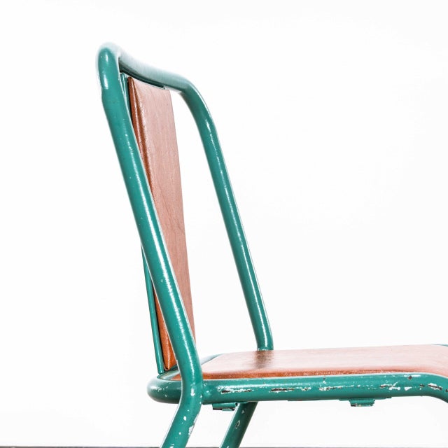 Metal Tan Rexine T37 Dining Chairs with Sea Green Frames from Tolix, 1950s, Set of 10 For Sale - Image 7 of 13