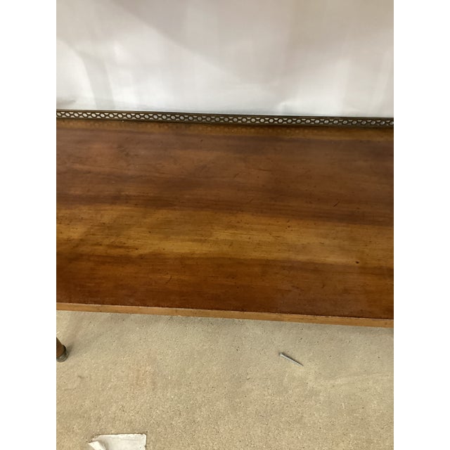 Brown Pair of Louis XVI Style Marble Top Mahogany Brass Mounted Demi-Lune Consoles For Sale - Image 8 of 11