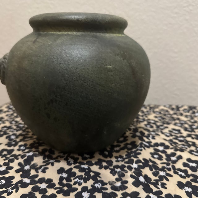 Traditional Antique Bronze-Inspired Ceramic Vase – Weathered Patina Vase With Lion Crest For Sale - Image 3 of 10
