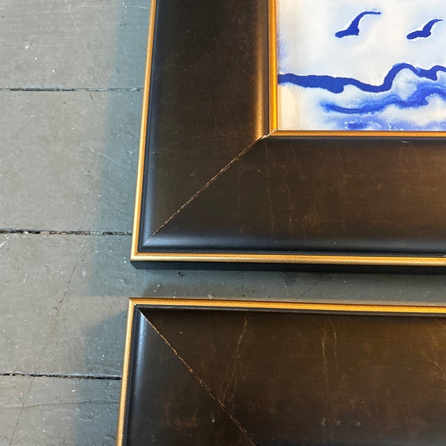 Two Contemporary Original Abstract Landscape Blue Ink Watercolor Paintings - Set of Two For Sale - Image 4 of 7