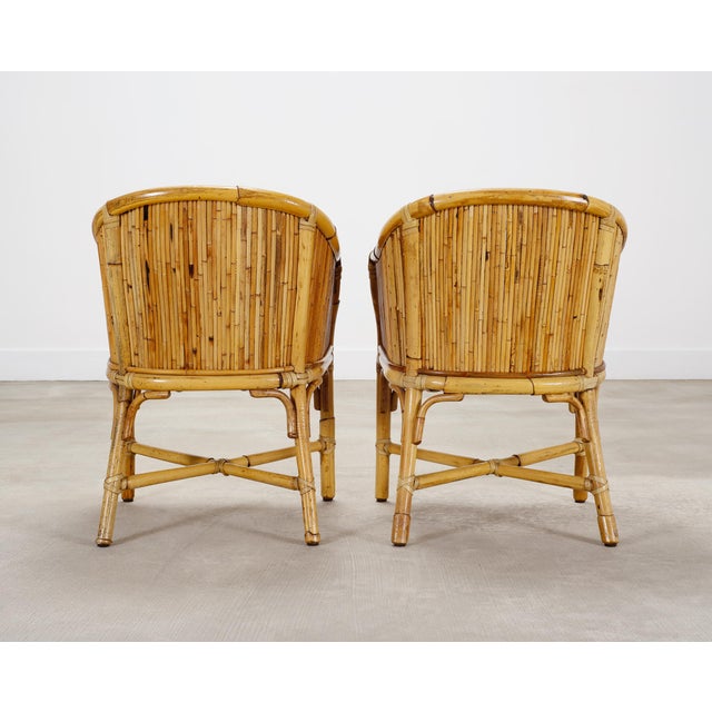 Set of Four McGuire Barrel Back Rattan Bamboo Dining Armchairs For Sale - Image 18 of 18