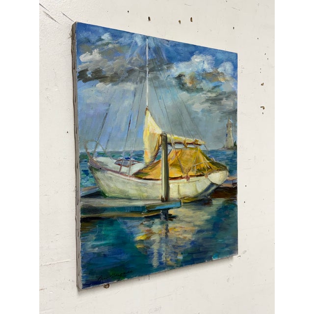 Nautical B. Bergman Acrylic on Canvas Boat Nautical Painting, Circa 1983 For Sale - Image 3 of 12