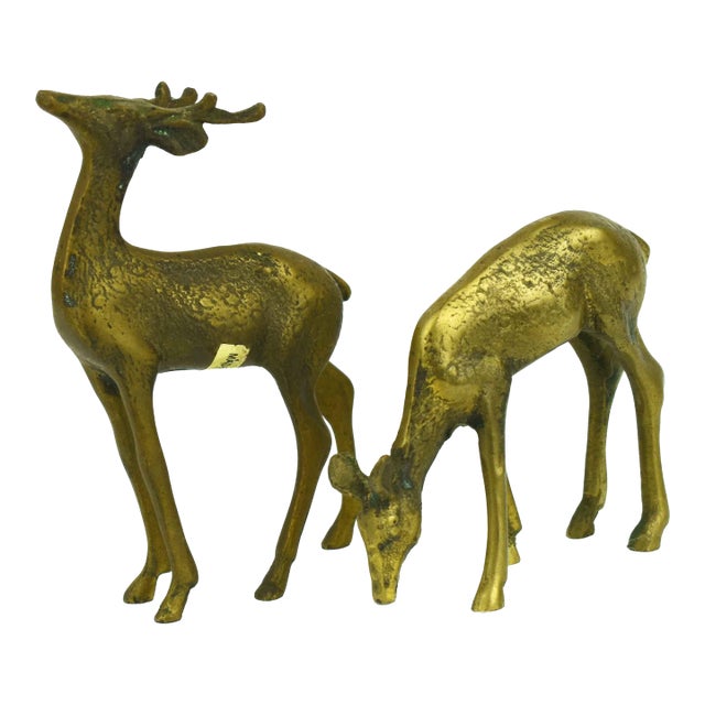 Mid 20th Century Brass Buck Deer Animal Figurines - A Pair For Sale