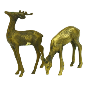 Mid 20th Century Brass Buck Deer Animal Figurines - A Pair
