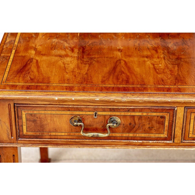 1900 - 1909 Early 20th Century Chippendale Style Mahogany and Satinwood Writing Desk With Brass Hardware and Fall-Front Drawer For Sale - Image 5 of 11
